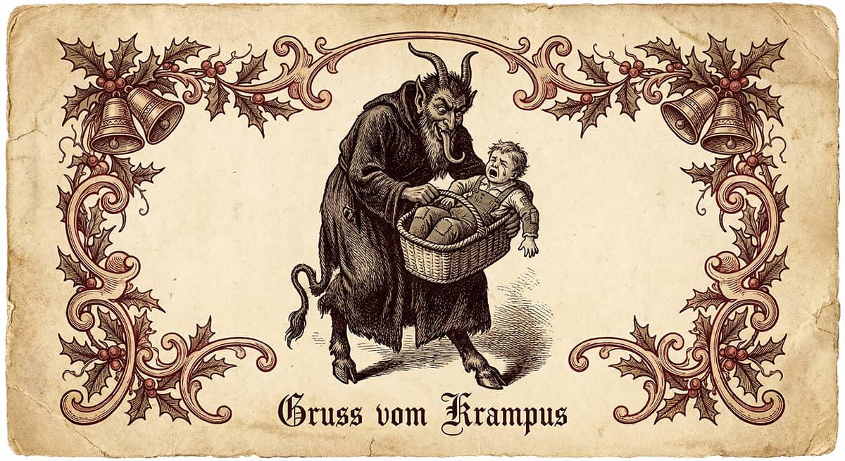 Винтажная окрытка с Крампусом