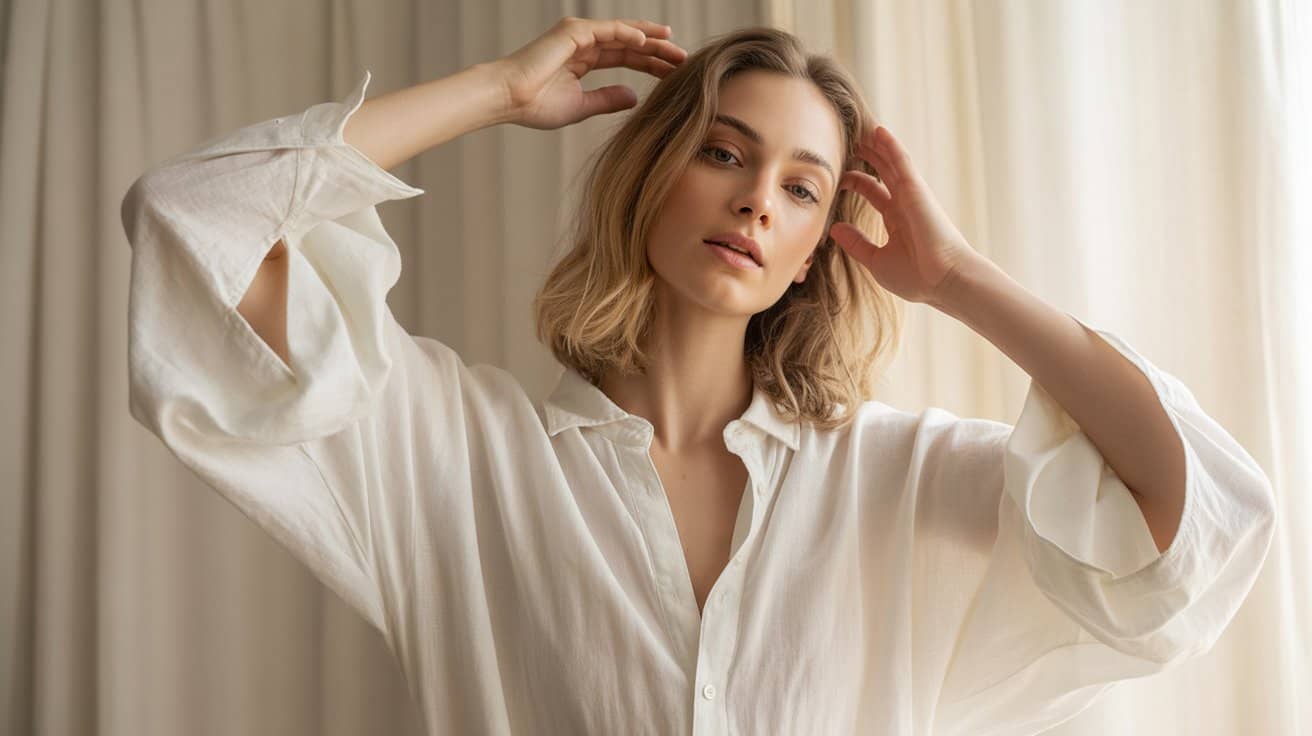 Девушка в одежде цвета Cloud Dancer