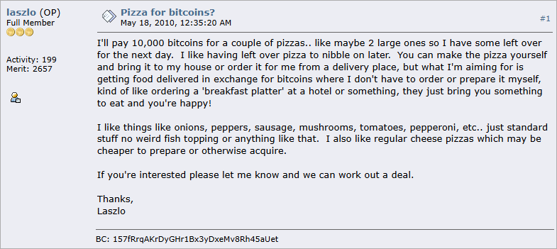 Pizza for Bitcoins?